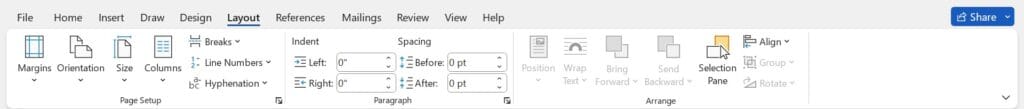 Layout Tab in MS Word