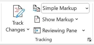 Tracking Section in Review Tab